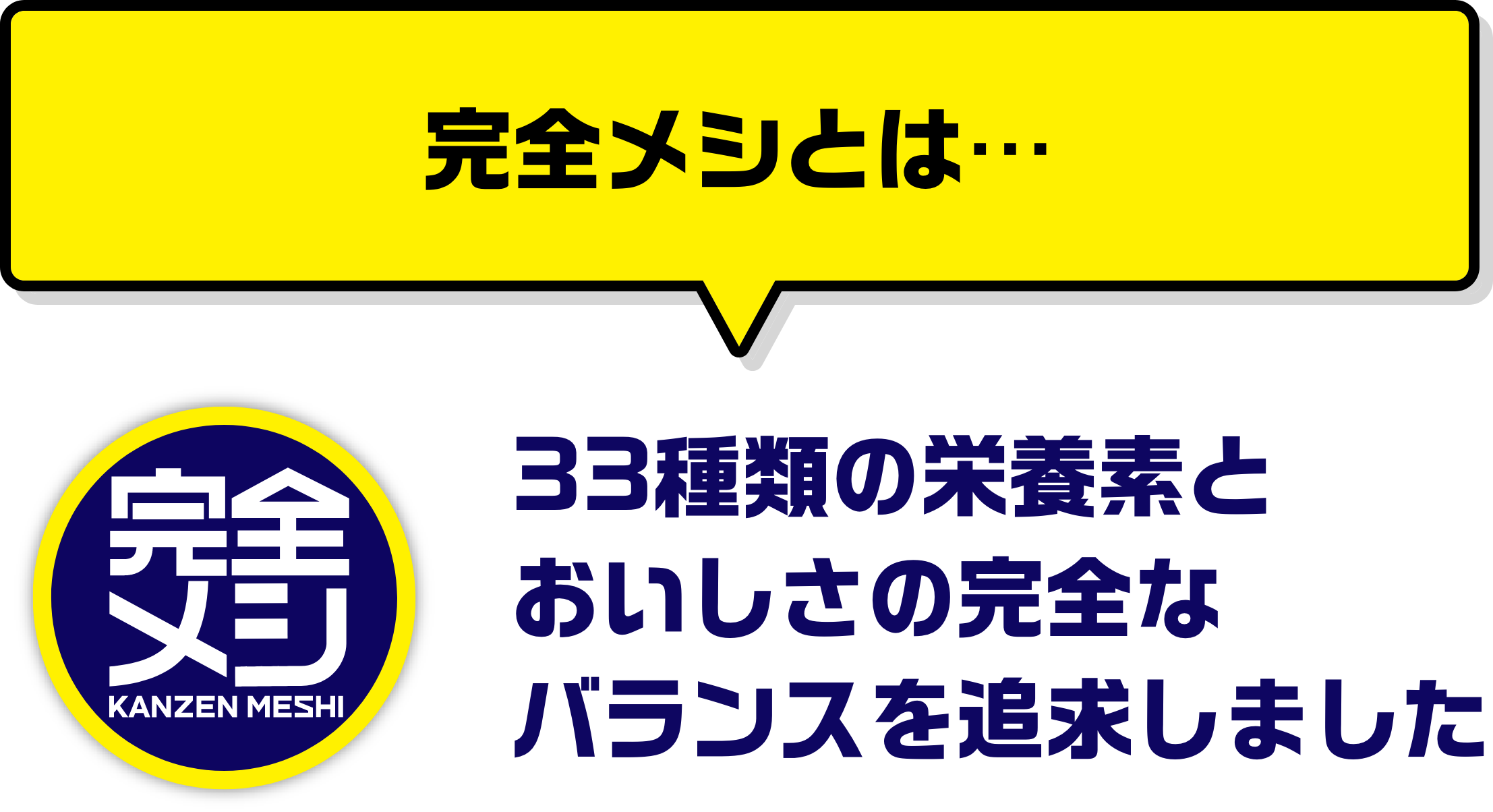 完全メシとは… 33種類の栄養素とおいしさの完全なバランスを追求しました